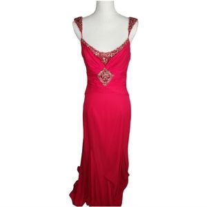 Badgley Mischka Red Beaded Detail Dress Size 8 Silk Evening Gown